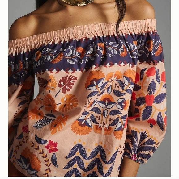Anthropologie FARM Rio Multicolor Boho Off The Shoulder Size Small - Picture 1 of 8